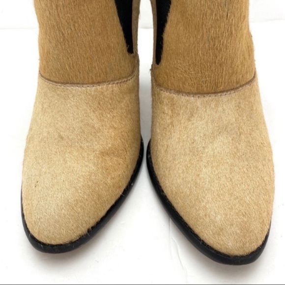 ELIZABETH and James Solar 1 Pony hair Pointed Toe Ankle Heel Bootie in Beige - Picture 3 of 11